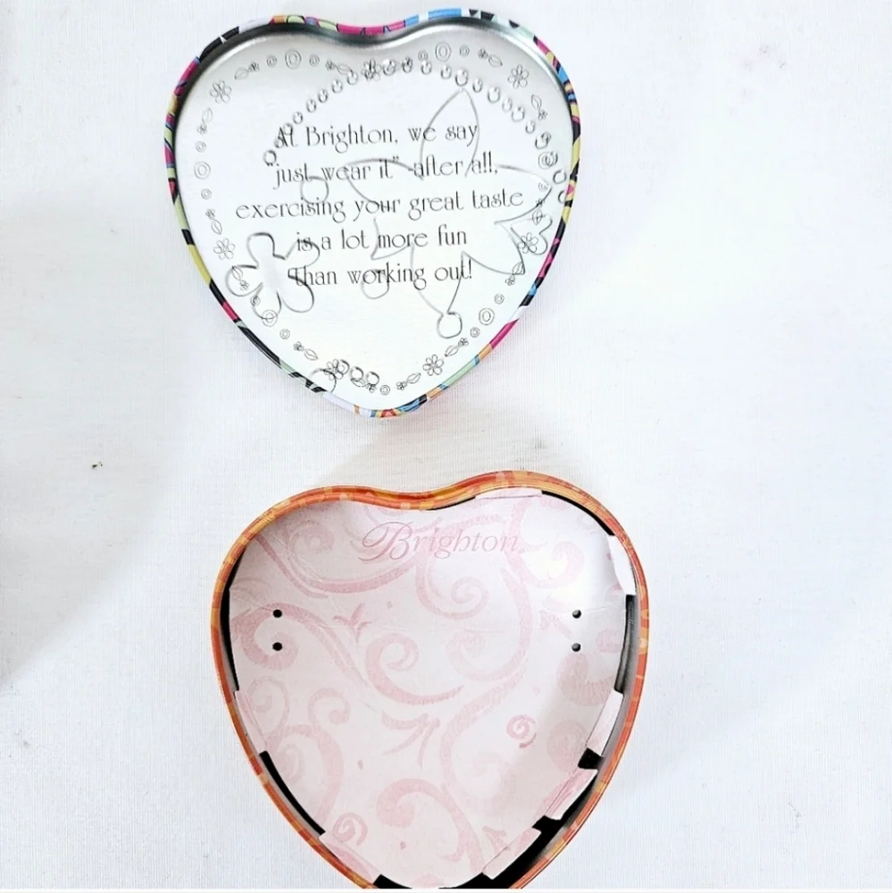 Brighton Heart-Shaped Floral Jewelry Tin Trinket Boxes Set of 2